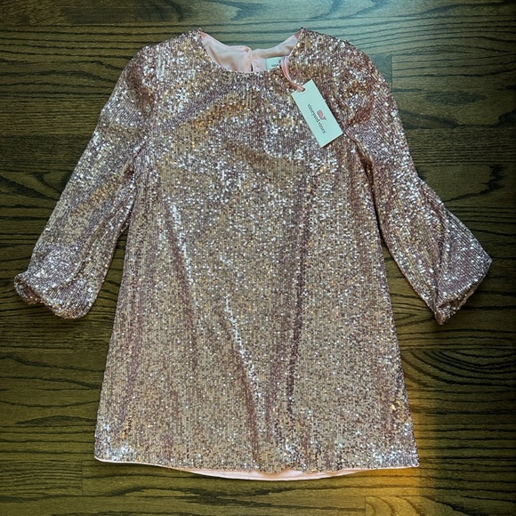 NWT Vineyard Vines Girls Sequin Swing Dress - Rose Gold - size small - Picture 1 of 3